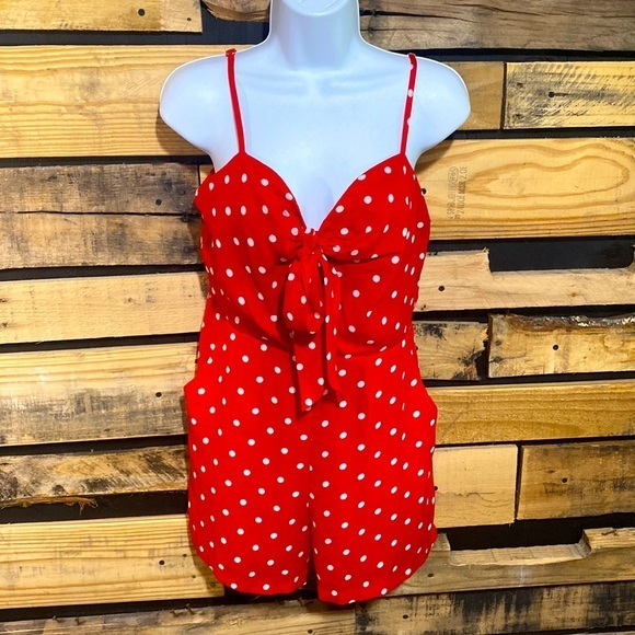 NWT‎ Vera & Lucy Polka Dot Tie Front Romper With Pockets Large - Picture 1 of 9